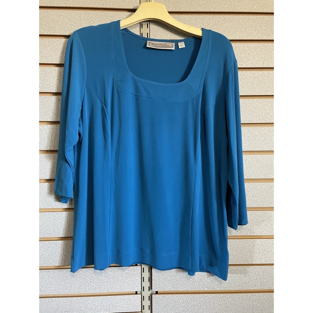 Simonton Says L 3/4 Sleeve Liquid Knit Top Blouse Shirt Square Neck Business Cas